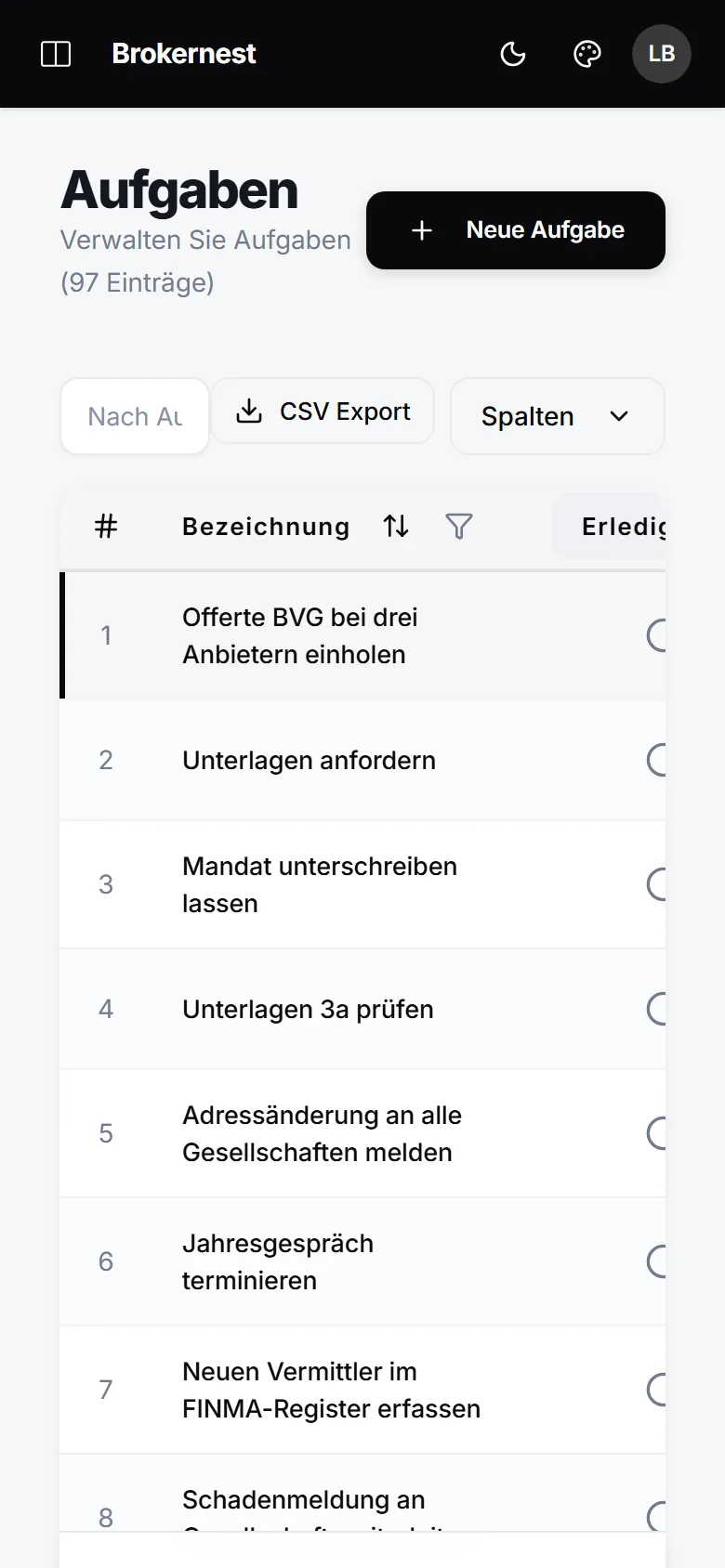 Brokernest Aufgaben auf dem Smartphone